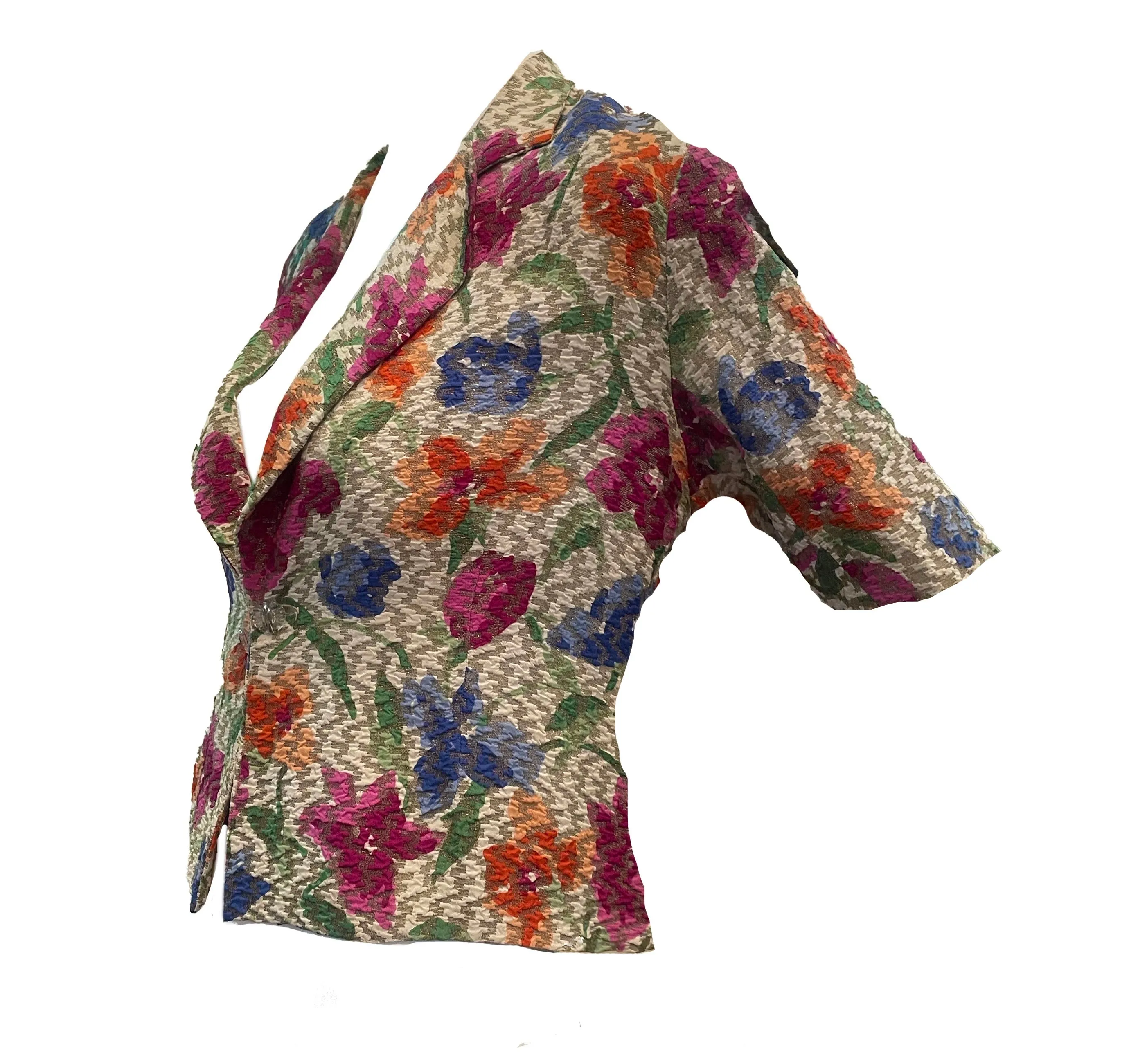 30s Gold Lame Floral Evening Jacket Short Sleeves
