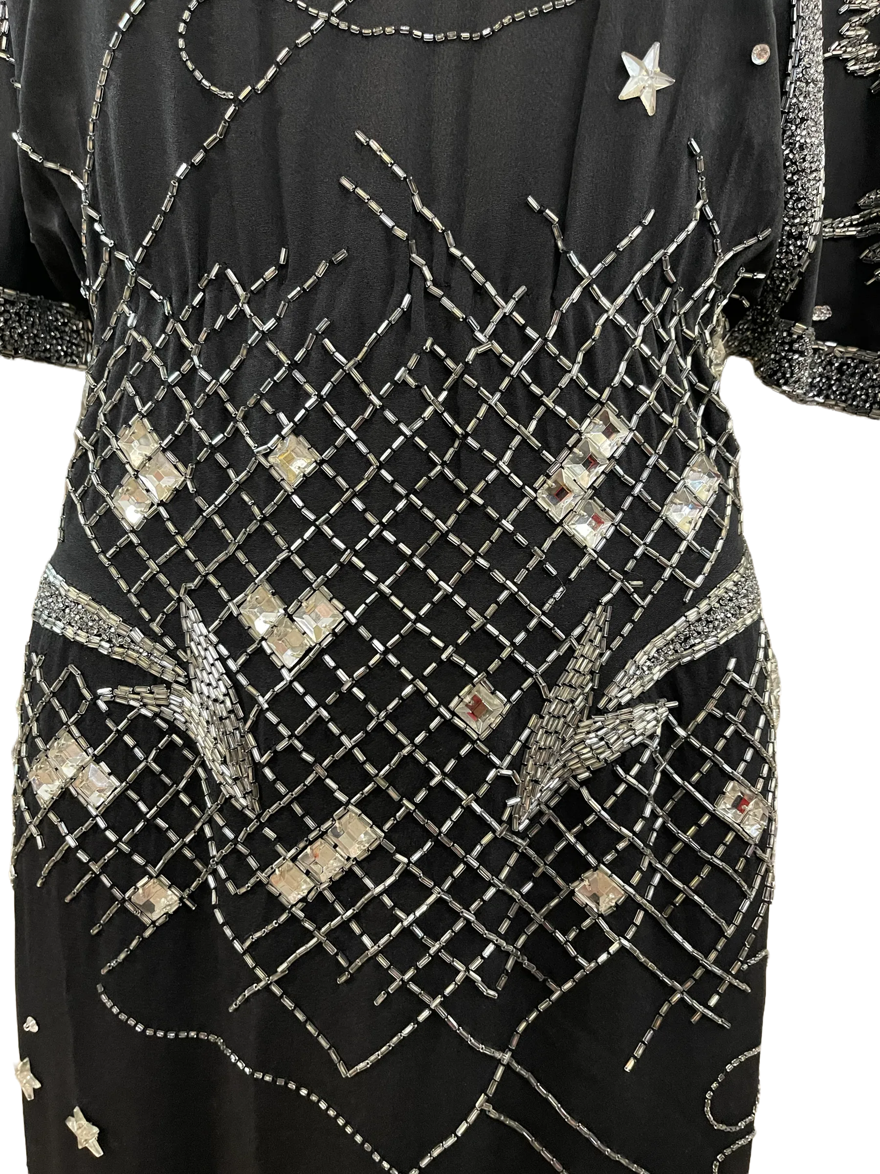 Fabrice 80s Black Beaded Cocktail Dress with Stars