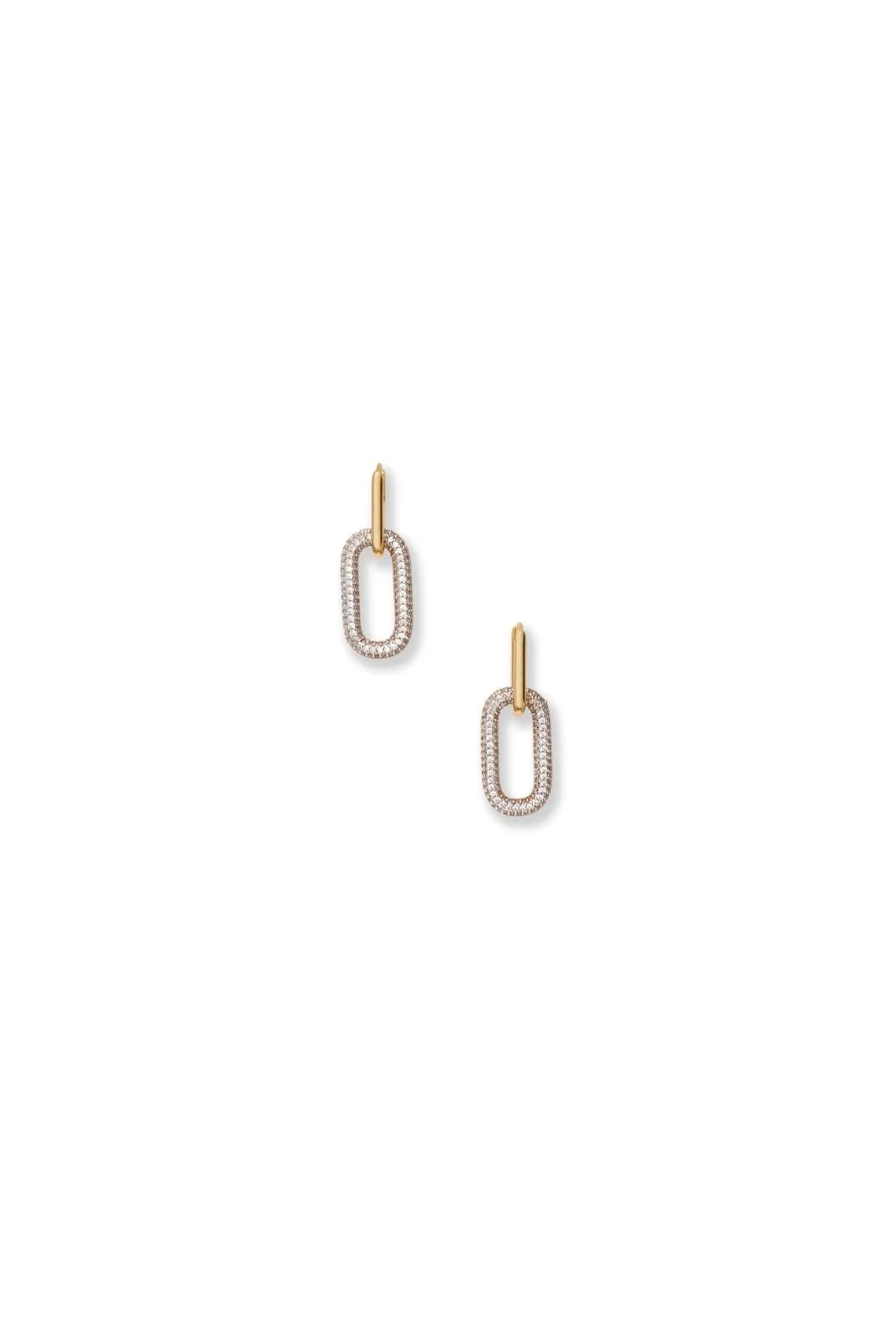 Gold and Crystal Pave Link Drop Earrings